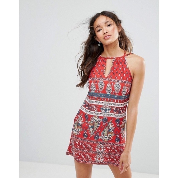 Band of Gypsies Dress Festival Boho Crochet Back Paisley Red S - Picture 1 of 8